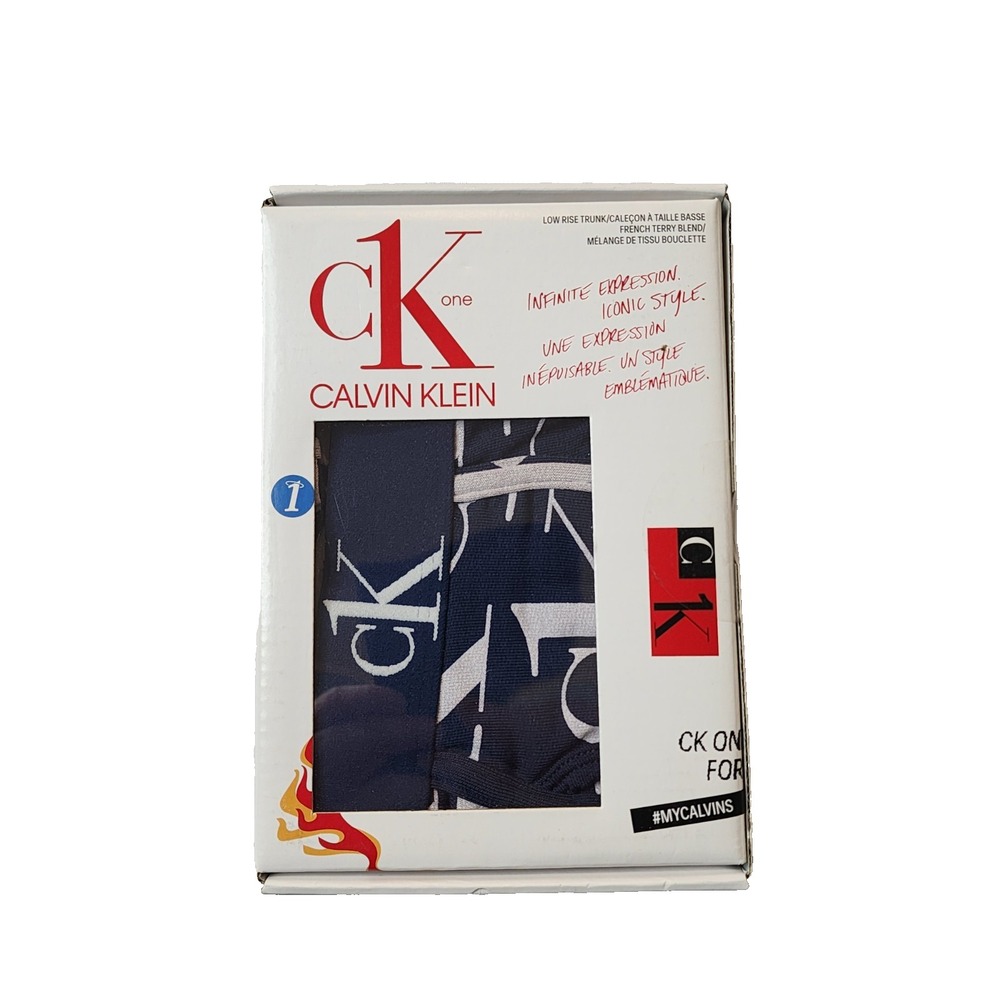 Calvin Klein Men's Low Rise Trunk CK‎ ONE White Navy Logos Size L